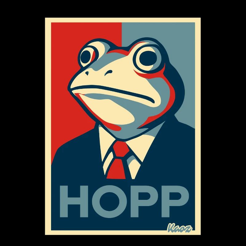 Frosch im Anzug mit Spruch Hopp Parodie