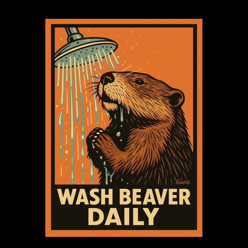 Castor sous la douche avec un dicton amusant