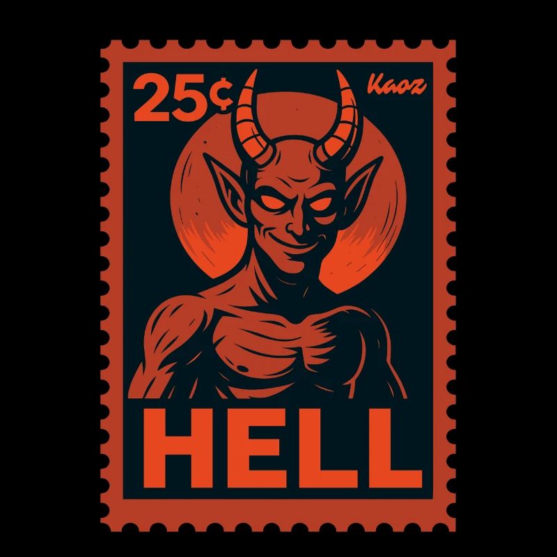 Timbre-poste du diable Hell motif look rétro