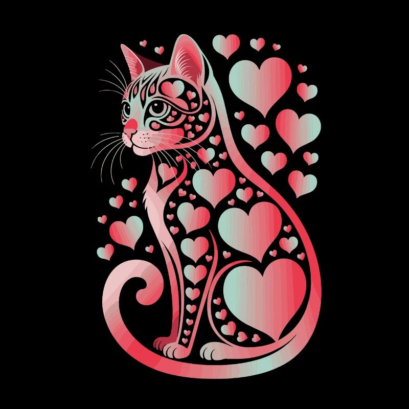 Cat Love Heart Pattern Illustration
