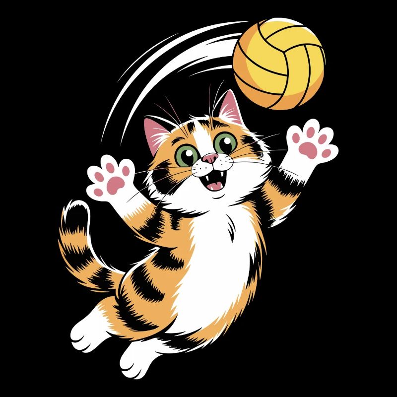 Playful cat with volleyball