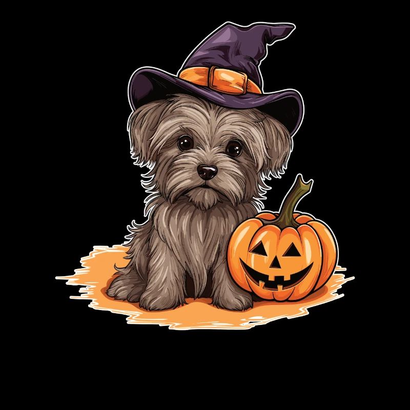 Halloween Witch Hat Pumpkin Dog Yorkshire Terrier