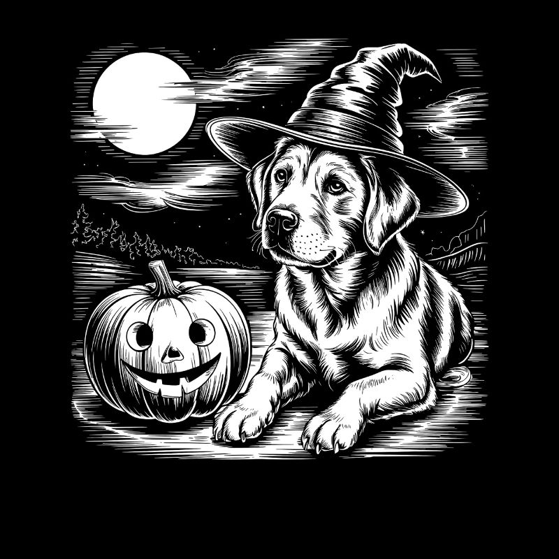Dog decoration with witch hat and pumpkin - Labrador