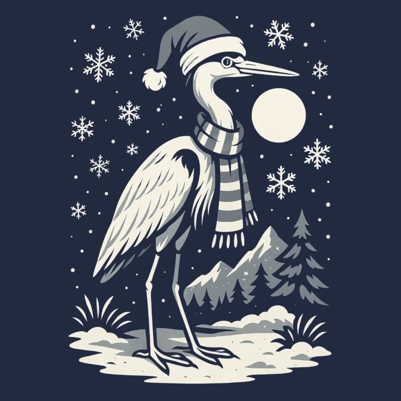 Winter-decorating stork with winter hat