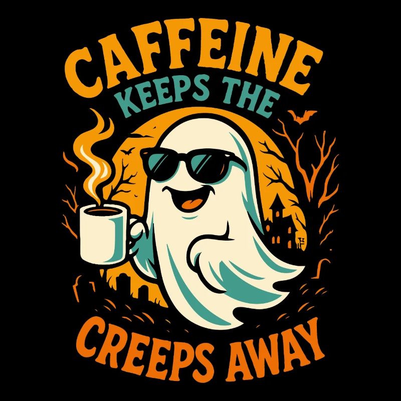 Caffeine Keeps The Creeps Away Ghost Halloween