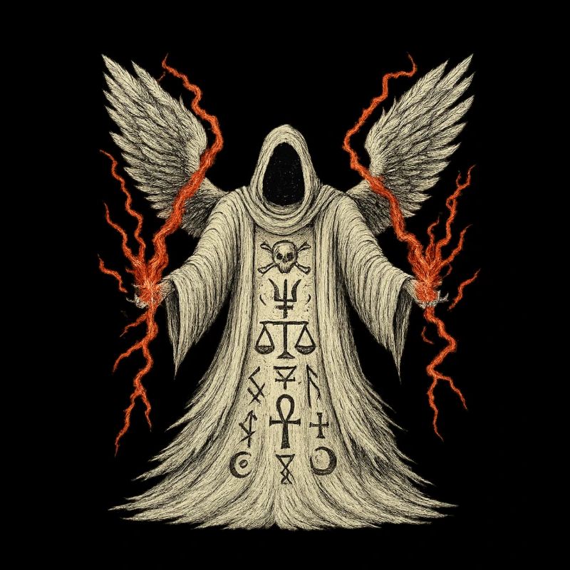 Sinistre à capuche avec ailes et runes