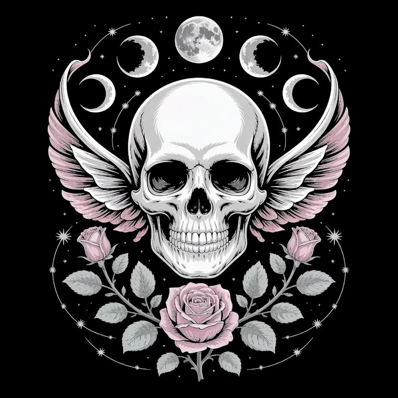 Gothic Totenschädel mit Mondphasen und Rosen Design