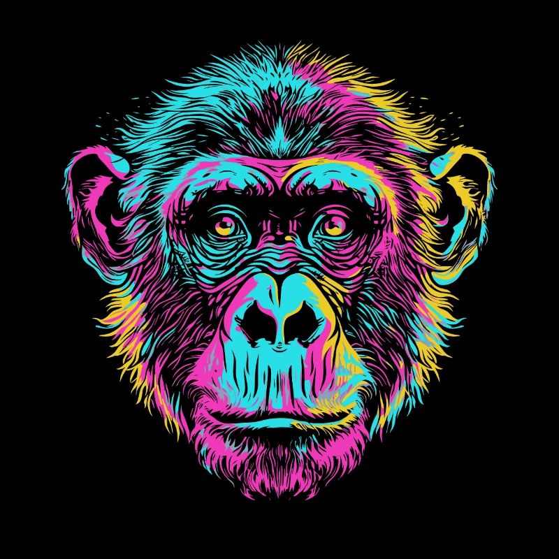 Bunter Schimpanse im Neon-Art Stil