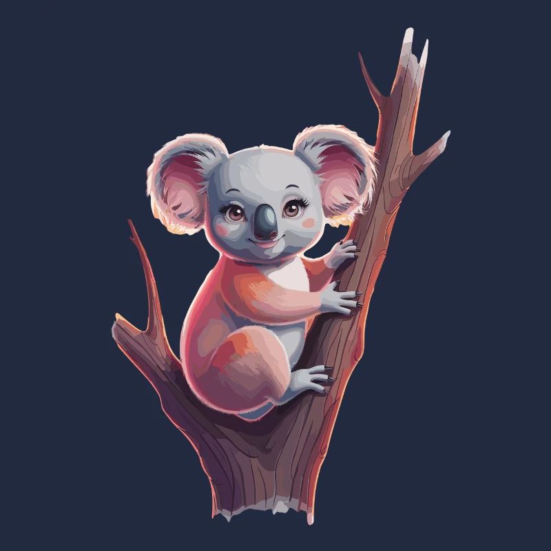Cute koala on tree trunk for children and