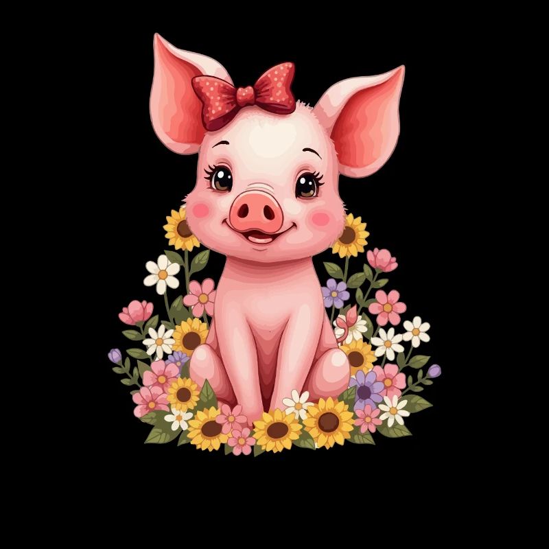 Cochon doux avec arc et fleurs Porcelet