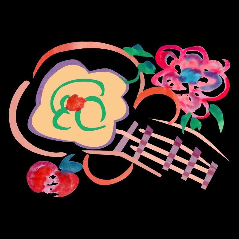 Gitarre mit Apfel und Blume