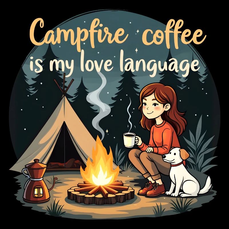 Le café au feu de camp est ma langue d’amour - Camping Dog