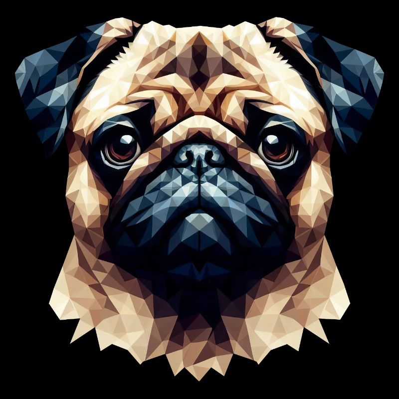 Mops Hund Polygon Portrait Kunst Stil