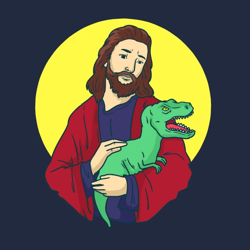 Jésus avec Dino dans ses bras - T-Rex et Christ