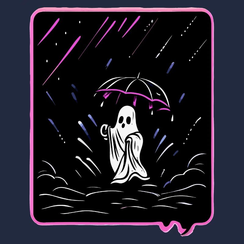 Süßer Geist mit Schirm im Regen Cartoon Style