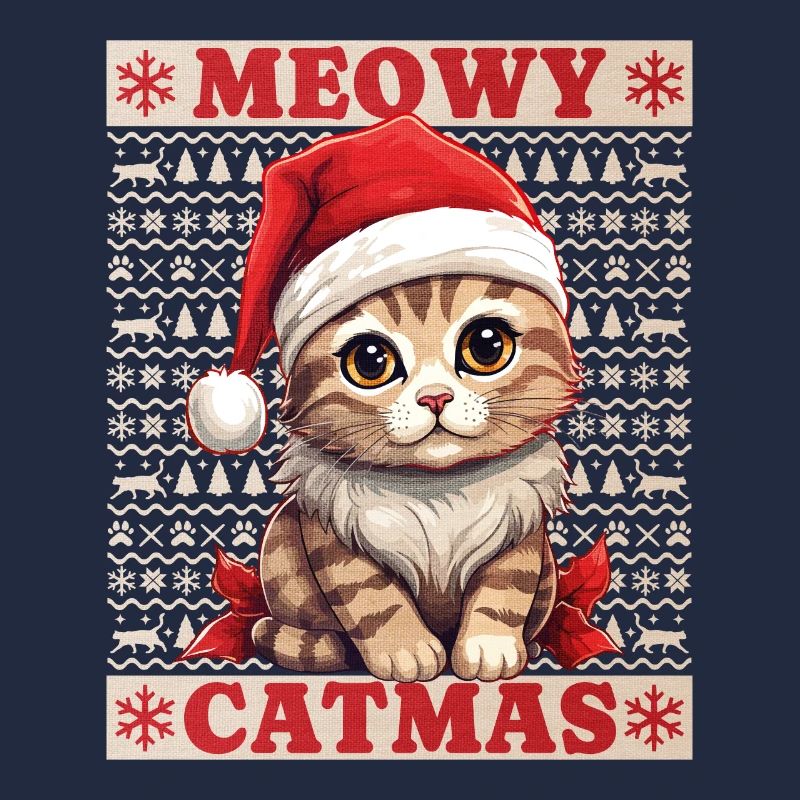 Chat Noël Joyeux Miaou Catmas Laide Mignon