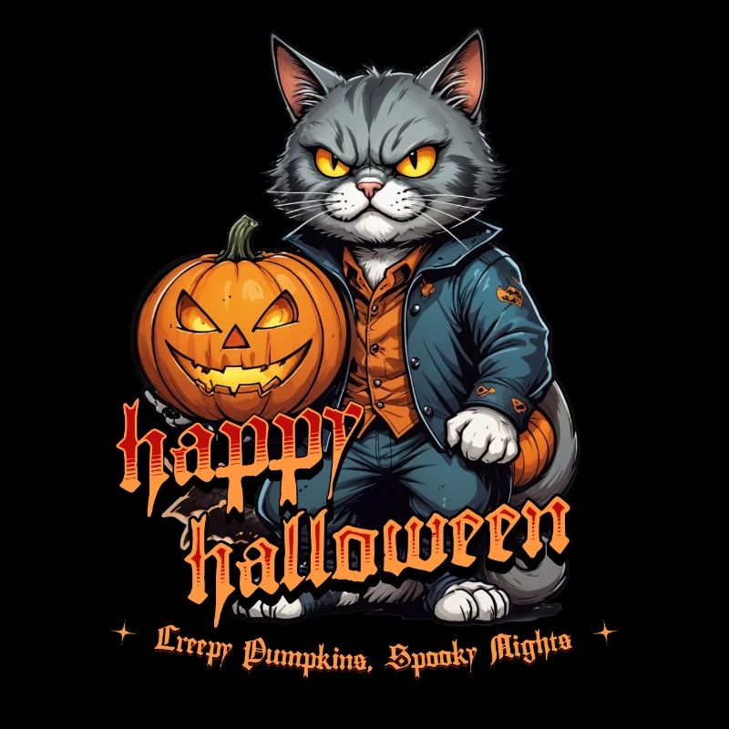 Chat d’Halloween avec citrouille
