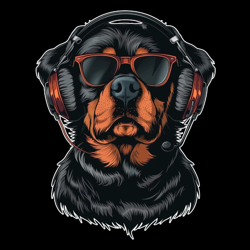 Rottweiler Sonnenbrille Kopfhörer Hunde Hund