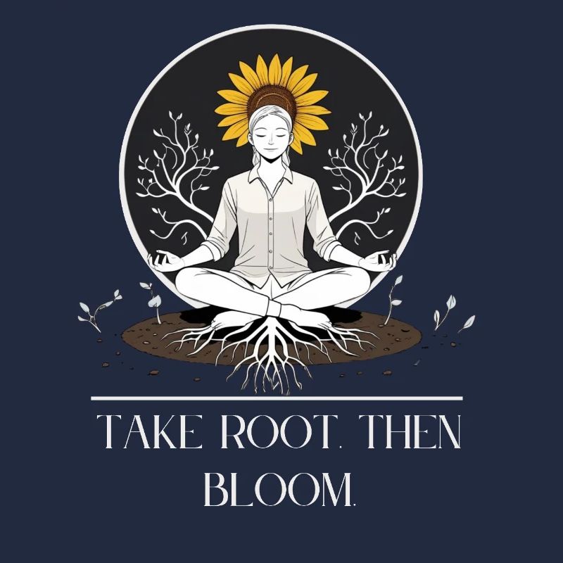 Meditative root design with sunflower
