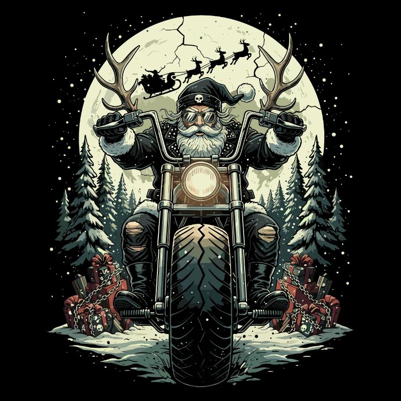 Lustiger Biker Weihnachtsmann Rock Motorrad