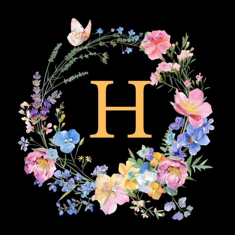 H Monogramm Floral, Blumenkranz, personalisierbar