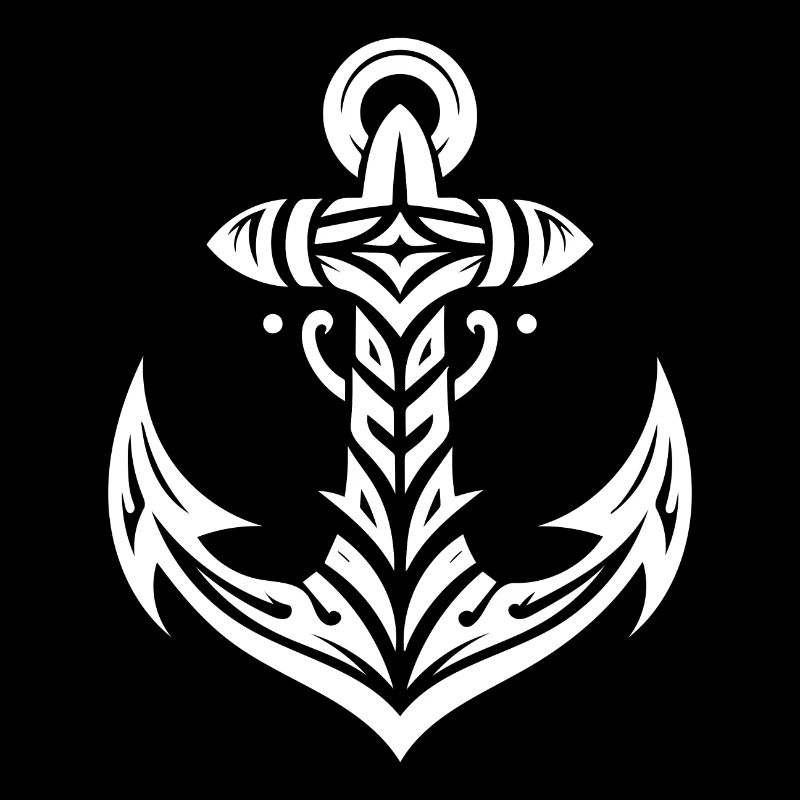 Old Anchor with Tribal Tattoo Style