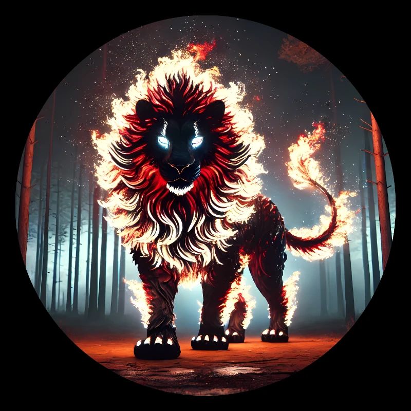 Lion de Feu dans la Forêt Enflammée