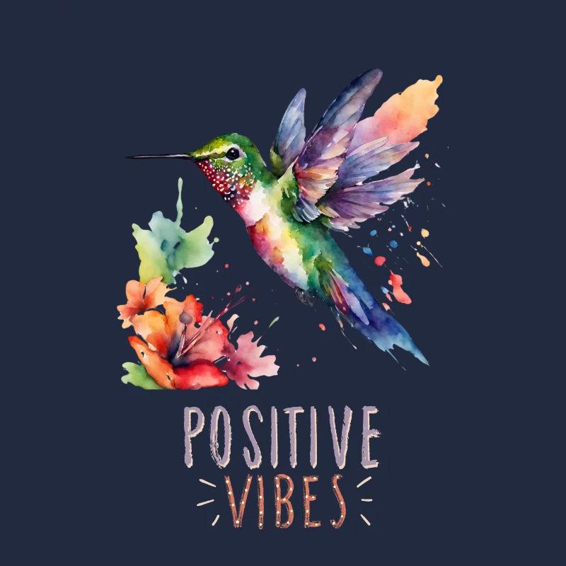 Colibri aquarelle avec Phrase d’ondes positives