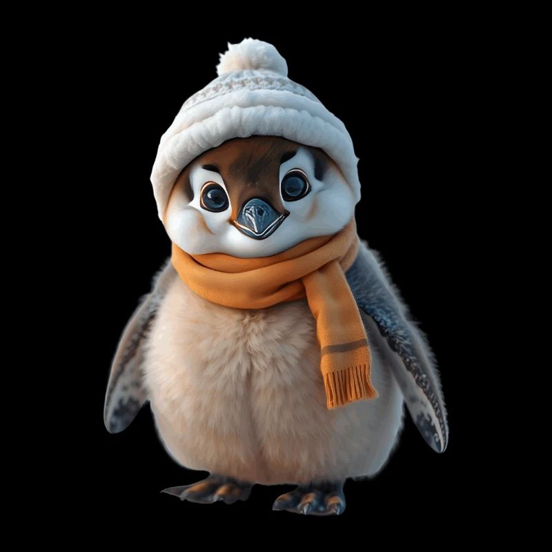 Flauschiger Pinguin in Winterkleidung
