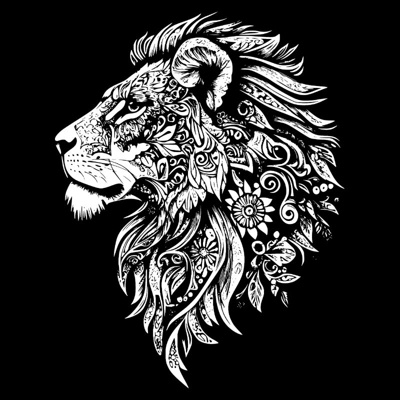 Tête de lion puissante avec une dynamique florale