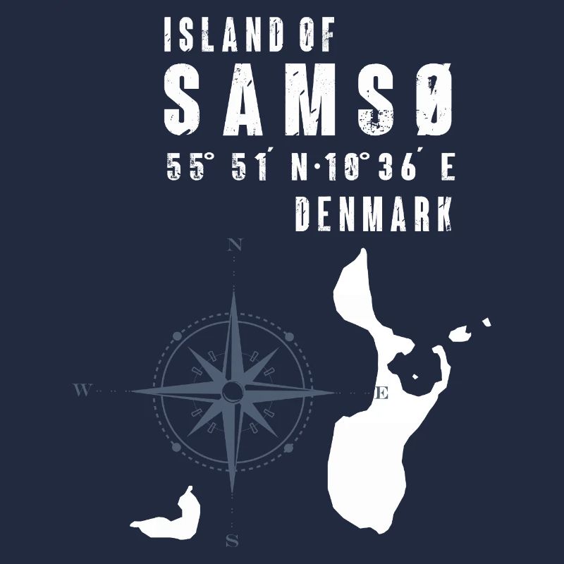 Samsø Samsoe Island Outline Compass