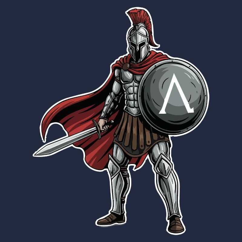 Hoplitisches Spartanisches Lambda-Schild-Schwert-Maskottchen