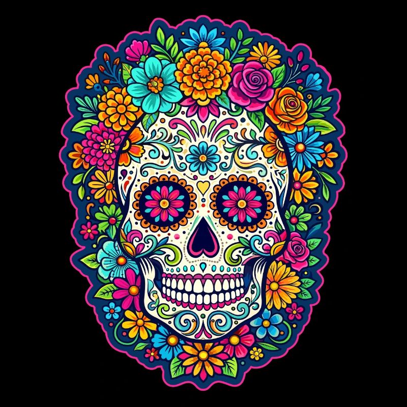 Mexican skull sugar skull flowers