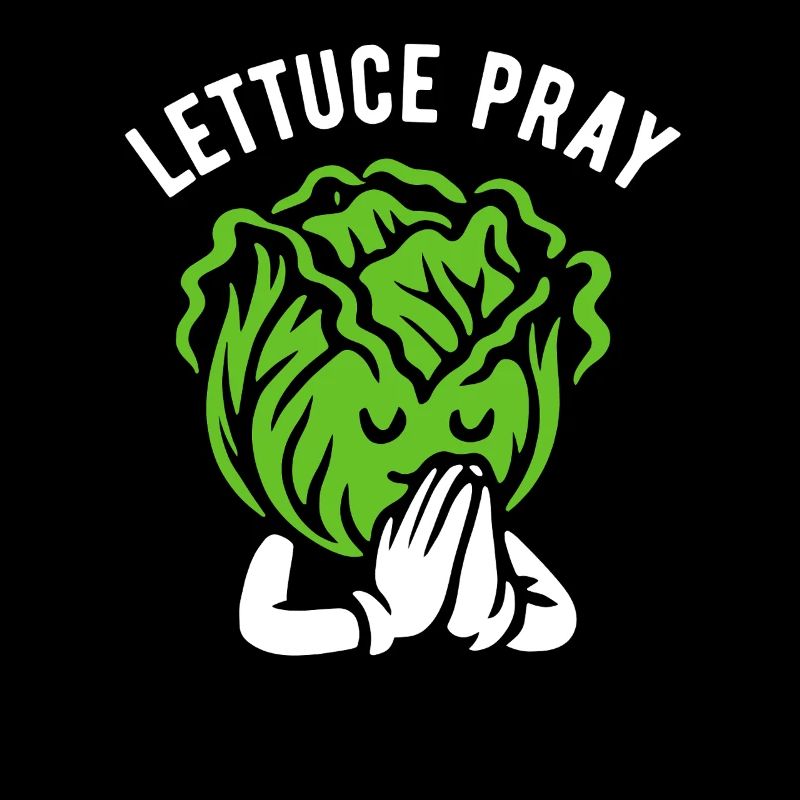 Lettuce pray - Cartoon lettuce head prays - pun