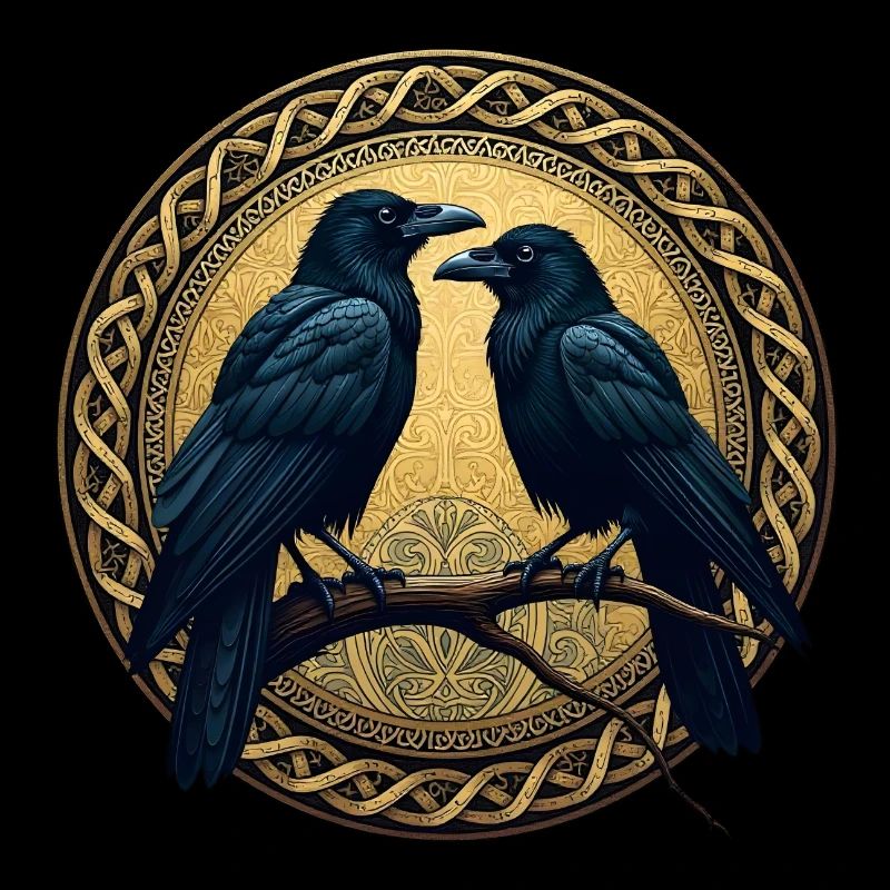Two ravens with Celtic knots