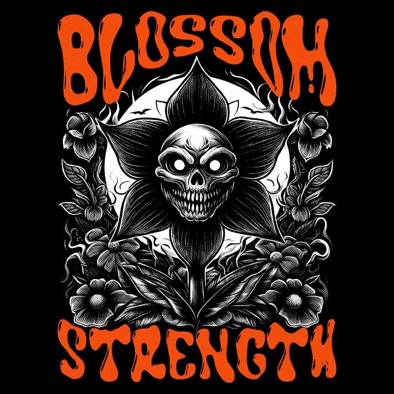 Blossom Strength Bold Flower with Fangs Retro