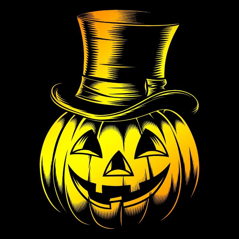 Halloween pumpkin with top hat line drawing