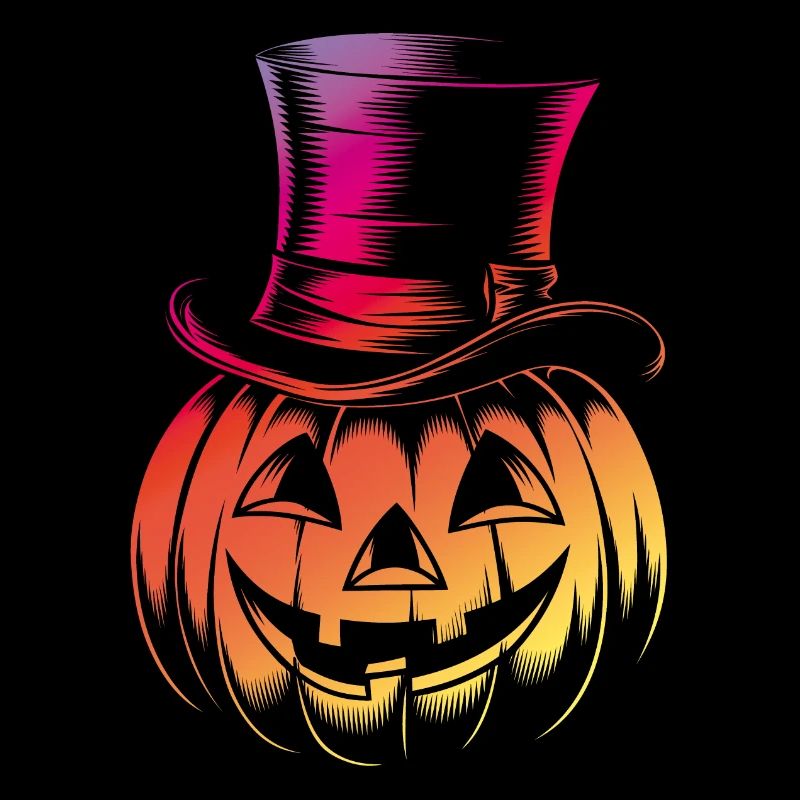 Halloween pumpkin with top hat line drawing