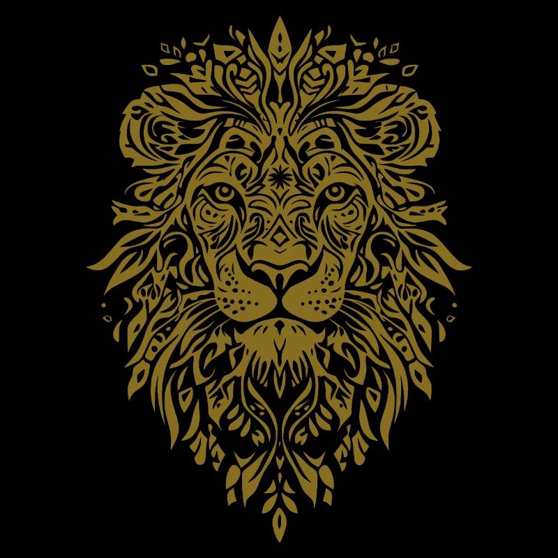 Lion head with leaf pattern in gold