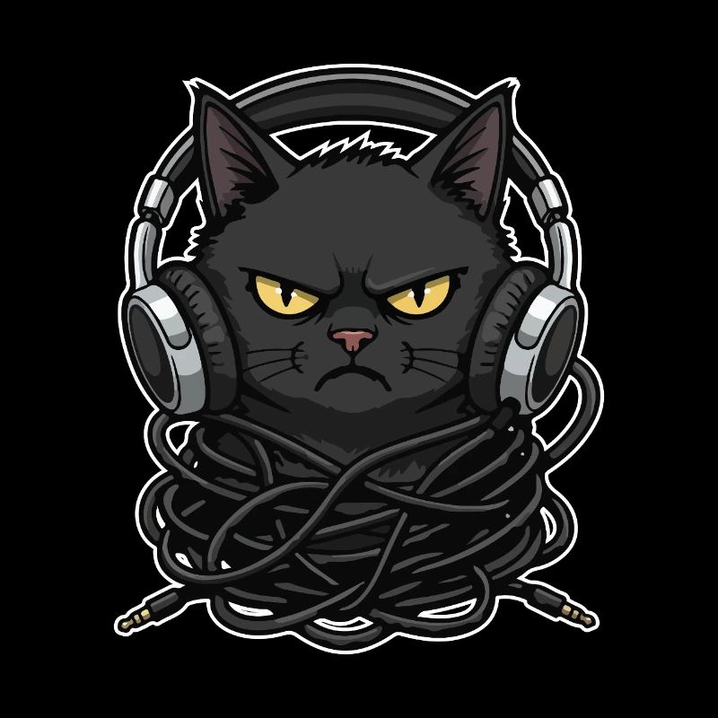 Kabel-Chaos-Katzen-Musik-Kopfhörer