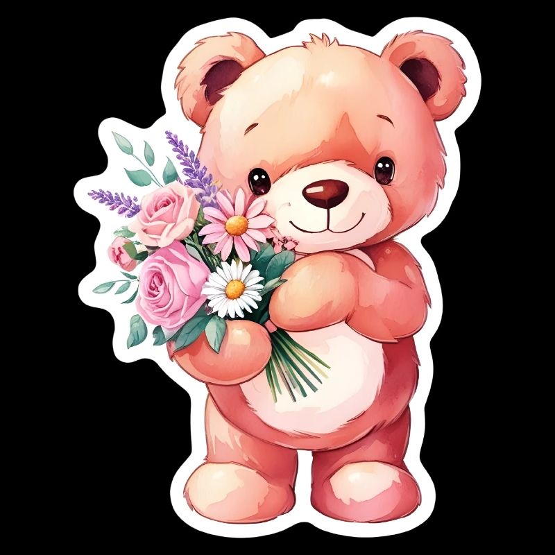 Teddybär mit Blumenstrauß