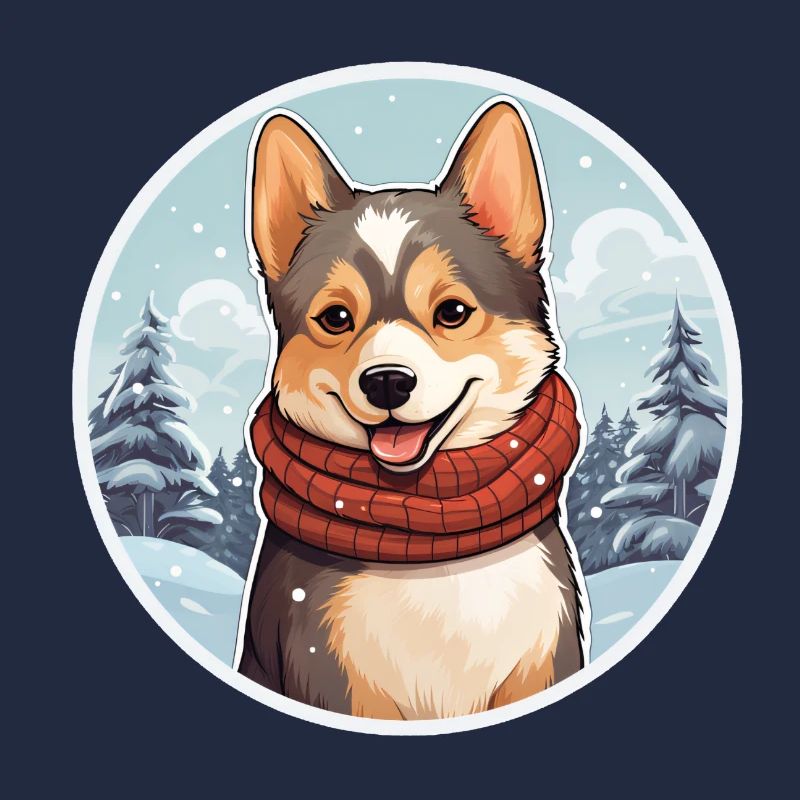 Chien dans le paysage d’hiver avec écharpe