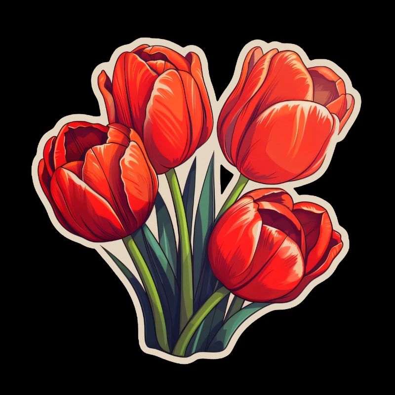 Tulipes Quatre Fleurs Rouge