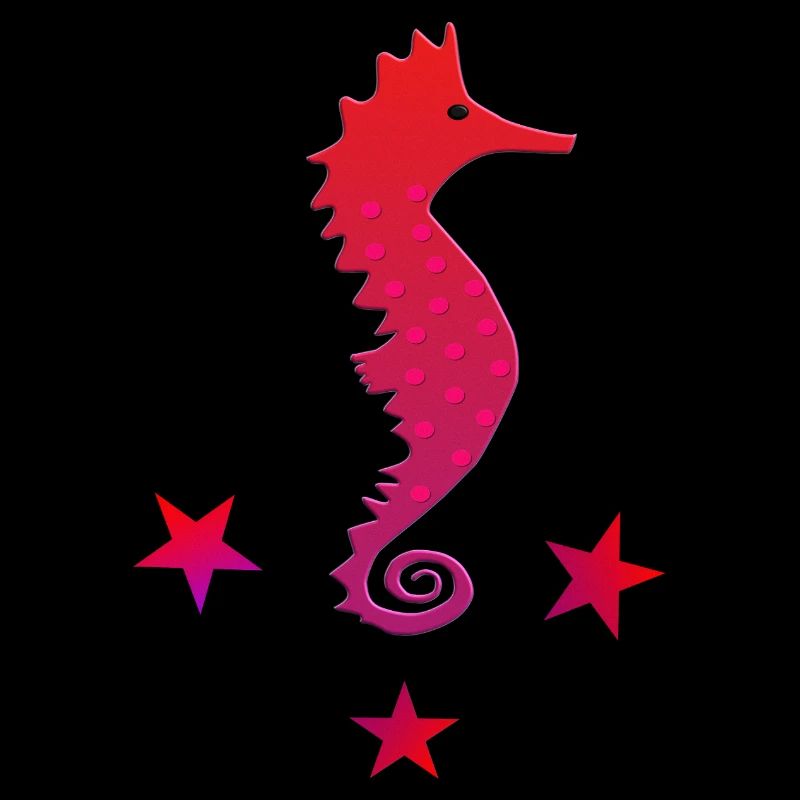 Hippocampe rouge avec hippocampe rose étoilé