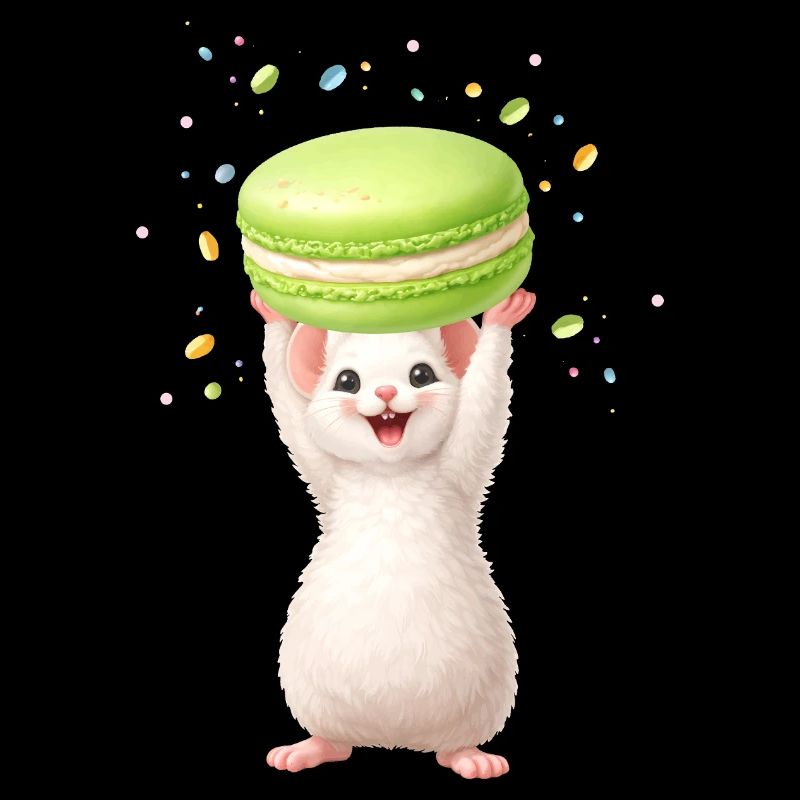 Une souris mignonne avec un macaron vert