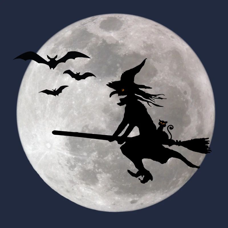 Halloween sorcière avec un chat vole sur le ciel