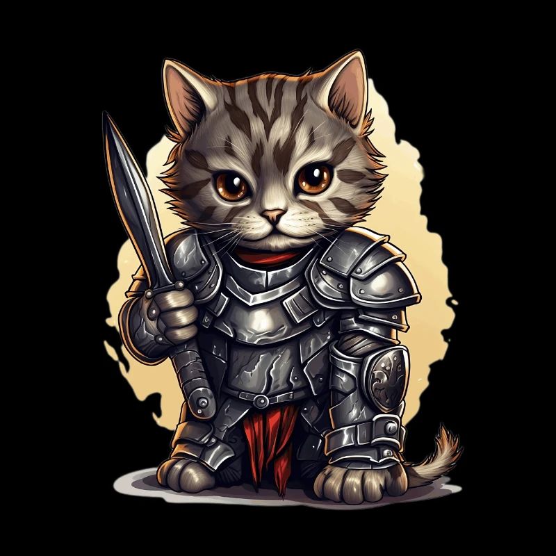 Chat en équipement de chevalier avec poignard, AI Gene