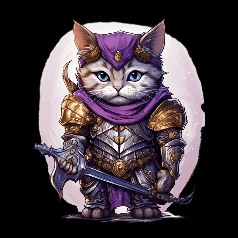 Chat en équipement de chevalier avec épée longue, AI Gen