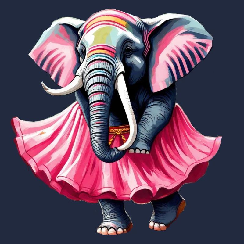 Éléphant dansant en jupe rose