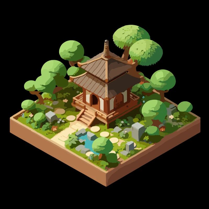 Isometric Japanese Garden: Beautiful and Relaxing